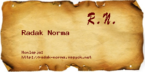 Radak Norma névjegykártya